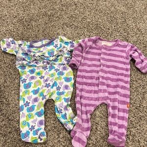 2 pajamas - Lamaze (snaps on bottom) & Magnificent Baby (magnetic closure)